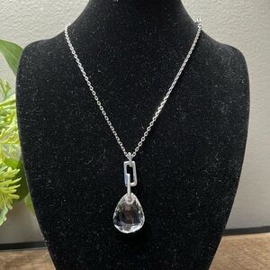 Swarovski Silver-Tone Necklace with Clear Crystal Teardrop